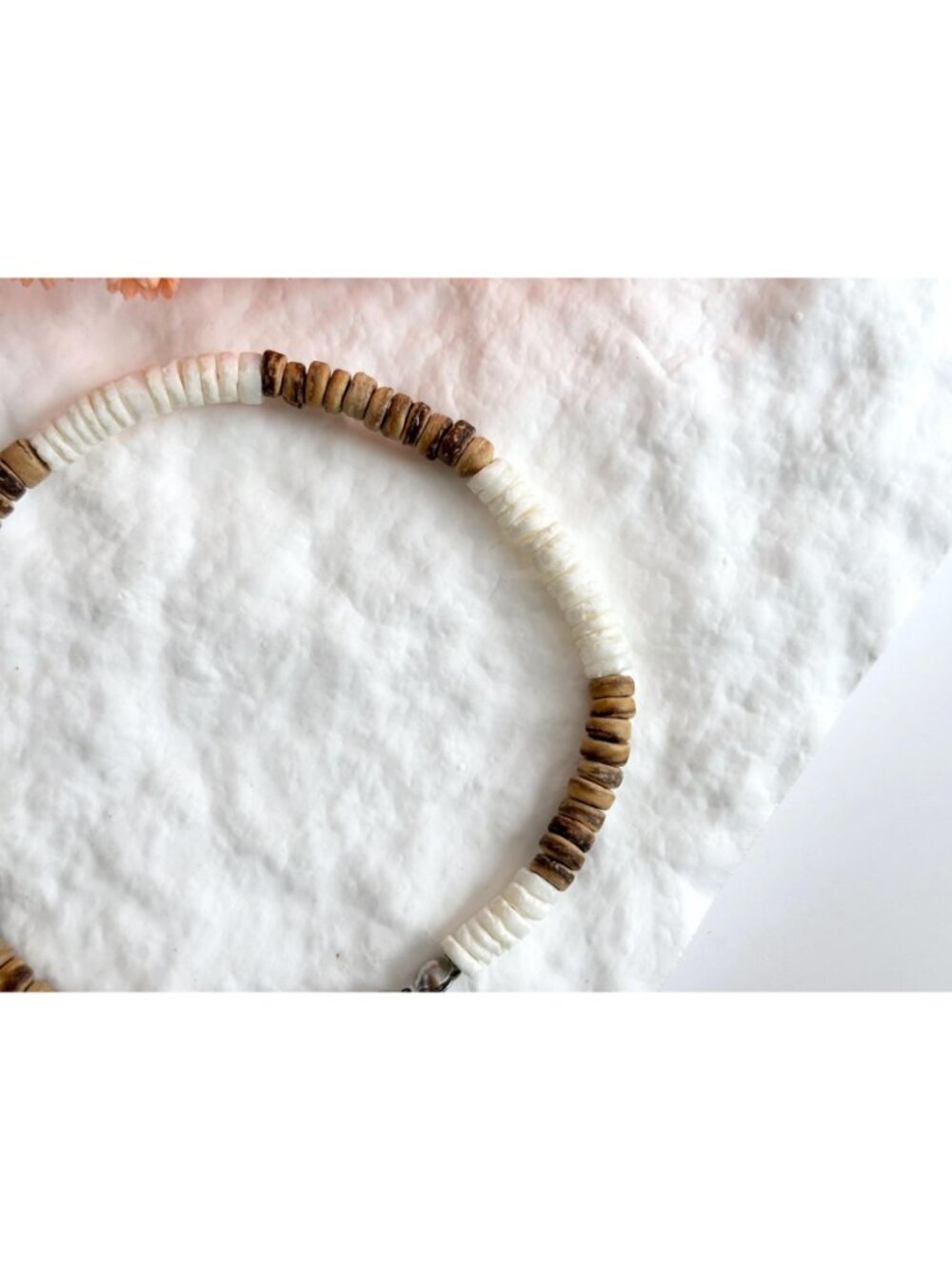 Wooden & White Stone Stacked Beaded Extendable Beach Inspired Vintage Bracelet - Picture 5 of 9